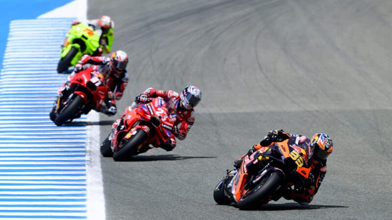 Brad Binder in the MotoGP midfield pack during the 2024 Spanish GP