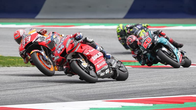 Fabio Quartararo chases Andrea Dovizioso and Marc Marquez in 2019 race