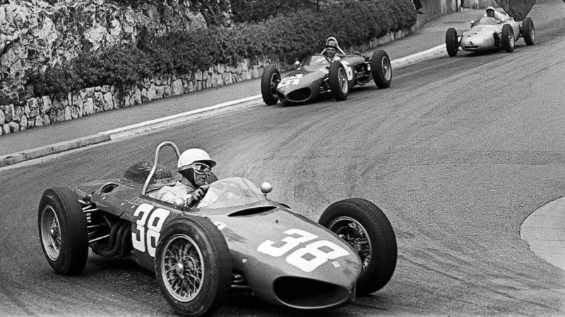 Phil Hill, Richie Ginther, Jo Bonnier at the F1 Grand Prix of Monaco, Circuit de Monaco, 14 May 1961. Driving Ferrari 156 Sharknose and a Porsche 787