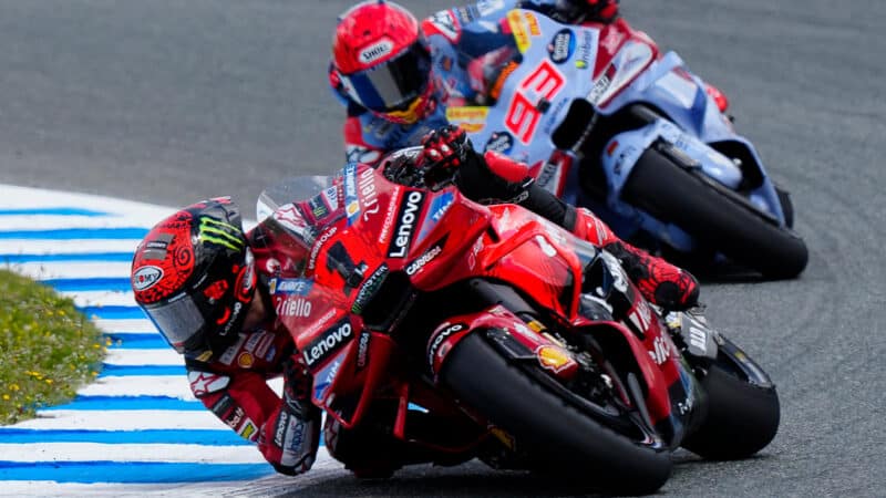 Pecco Bagnaia leads Marc Marquez in 2024 Spanish GP