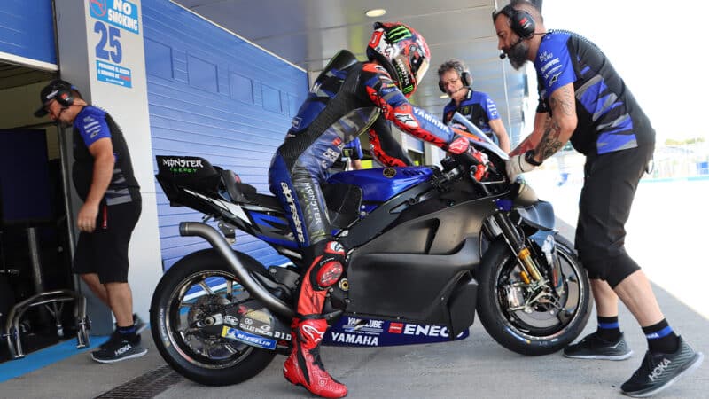 Prototype Yamaha bike in MotoGP pitlane